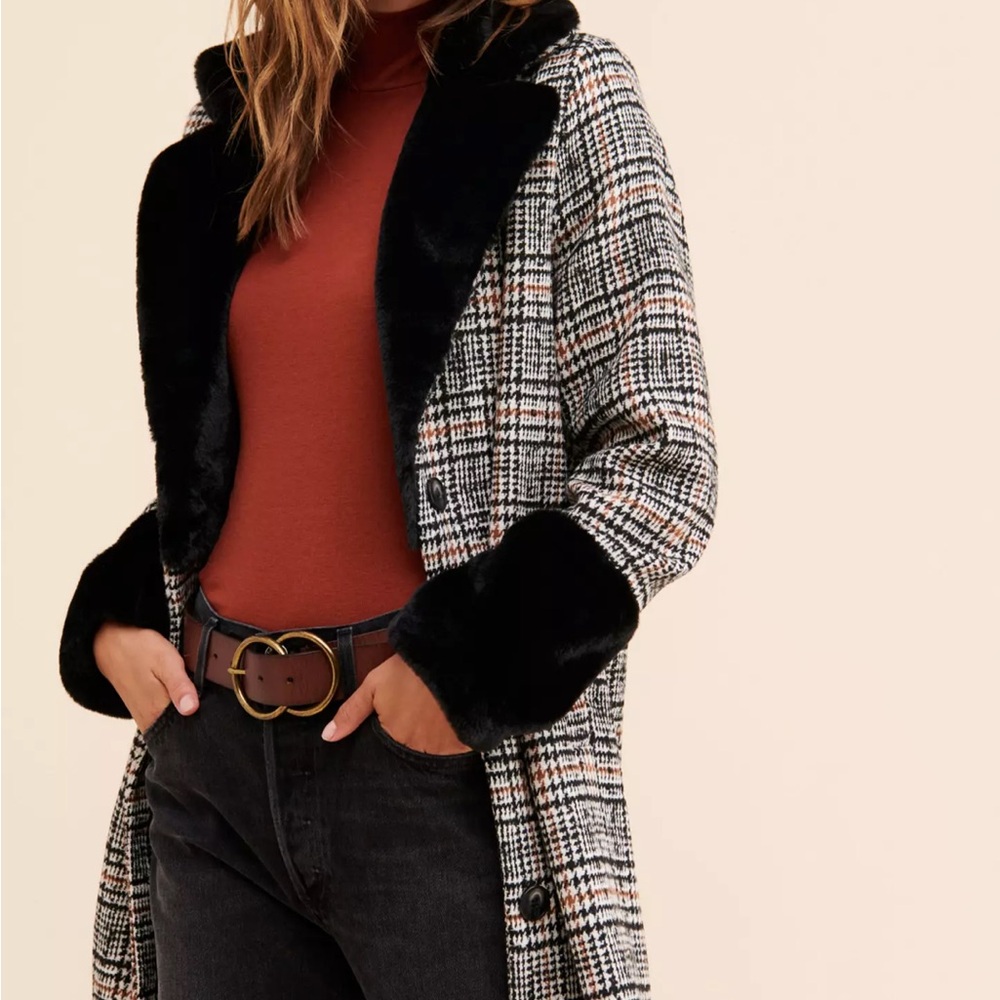 Anthropologie Black and White Plaid Coat